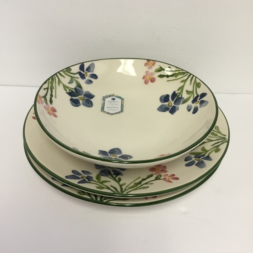 1 Soup Cereal Bowl Plates 2 Dinner Plates BlueFlowers Papart Seramik Turkish 9"